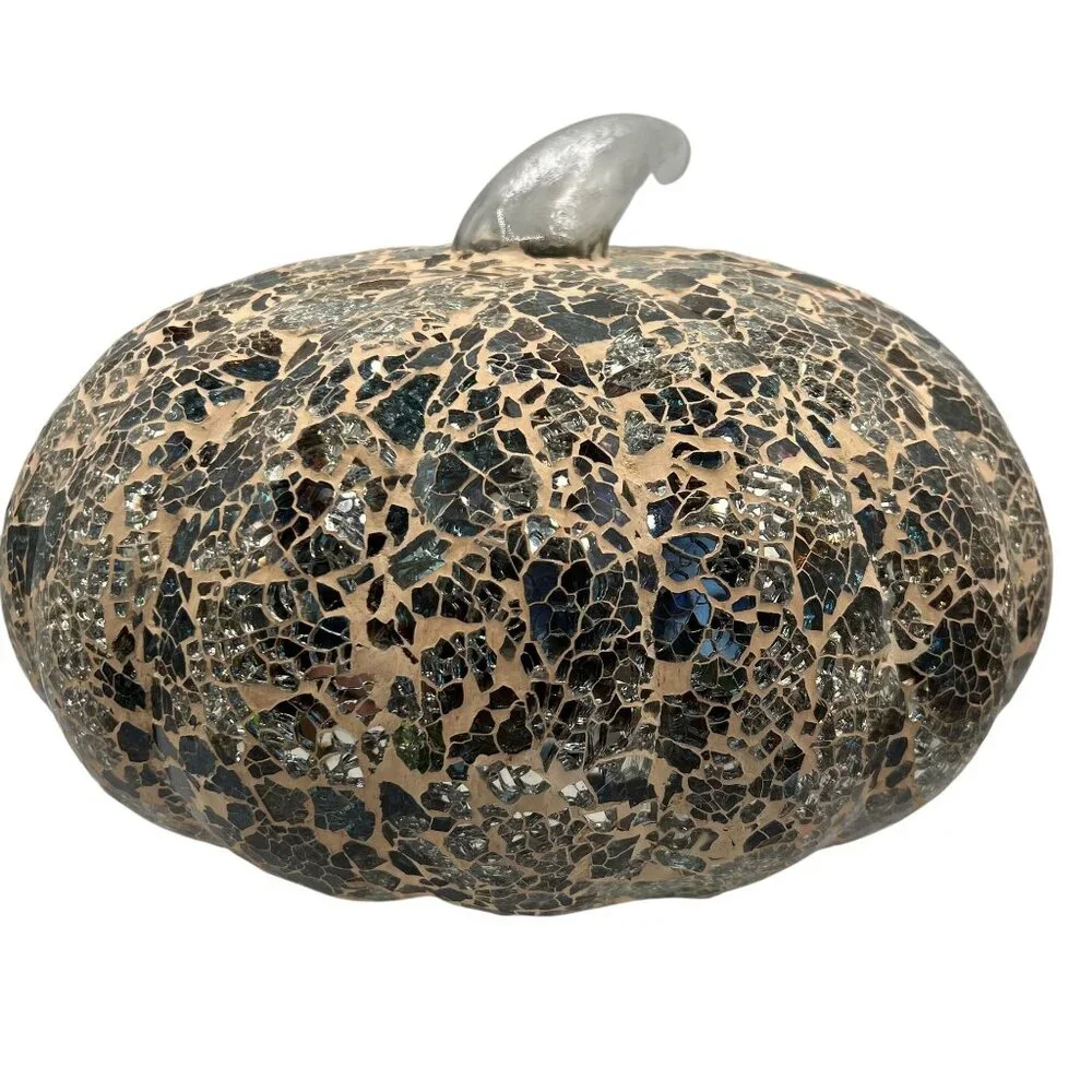 Pottery Barn Pumpkin Decorative Mirrored Mosaic Glass Large Unique Centerpiece